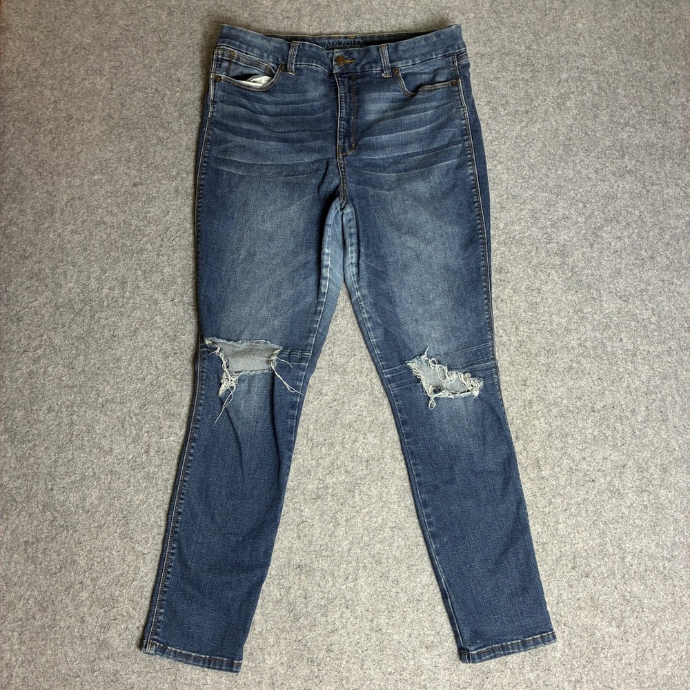 Arizona Jean Co Jeans Womens 17 33x28 Blue Distressed Slim Leg Ripped Knee Denim